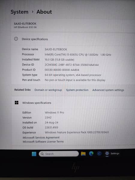 HP Elitebook 850 G6 , 16Gb-256GB SSD, Core i5 8th gen 5