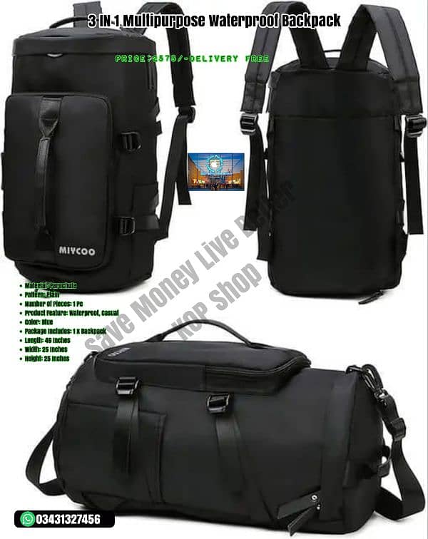 3 IN 1 Multipurpose Waterproof Backpack 0