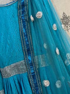 Fancy Suit Sky Blue Grara With Short Frock and moonlight dupatta