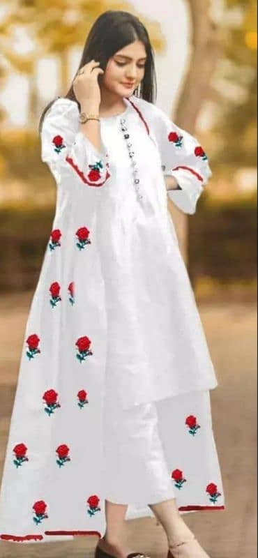 3 pcs woman's stitched organza embroidered suit 3