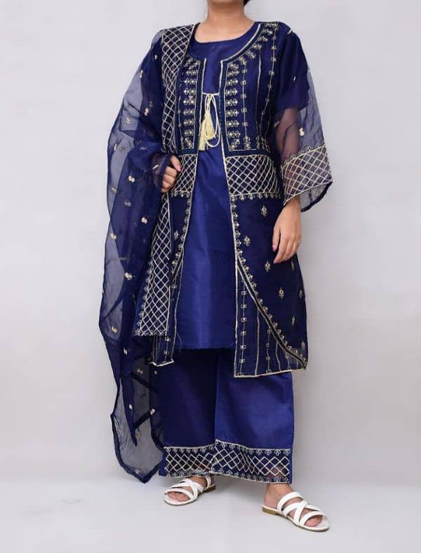 3 pcs woman's stitched organza embroidered suit 8