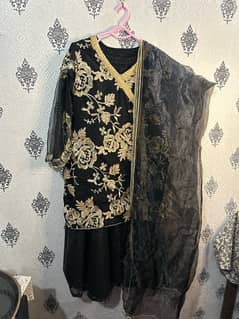 Fancy Suit Black shirt With Sitari net Grara  with organza duppatta