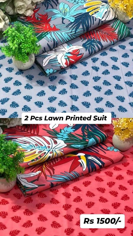 2 Pcs Women's Unstitched Lawn Printed Suit 2