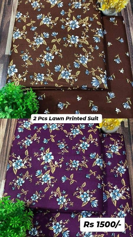 2 Pcs Women's Unstitched Lawn Printed Suit 4