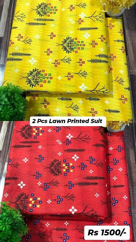 2 Pcs Women's Unstitched Lawn Printed Suit 5