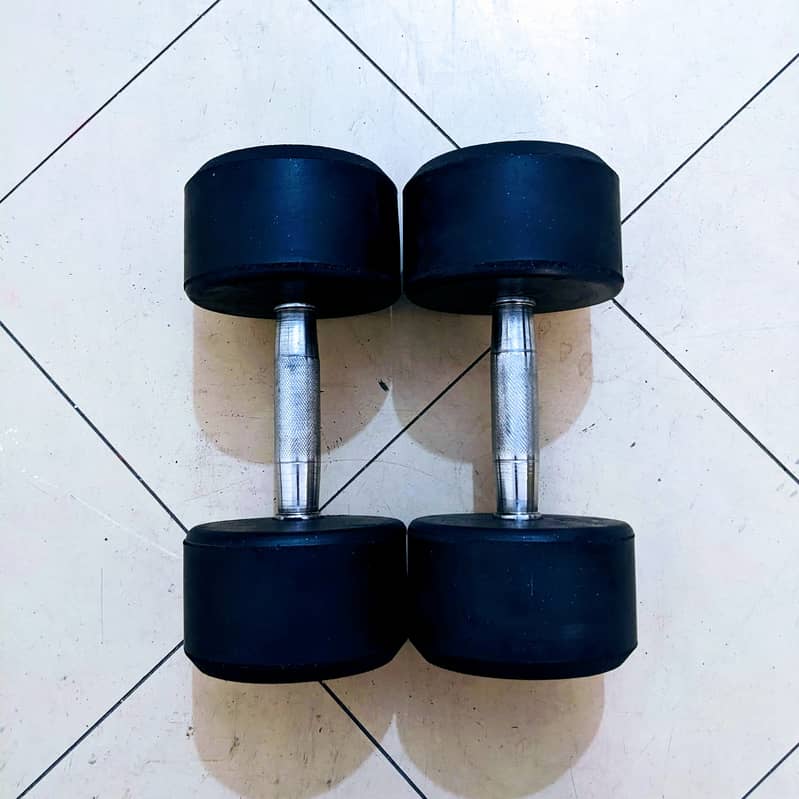 Rubber Coated Dumbbells weight plates barbell bar iron rod bench press 6