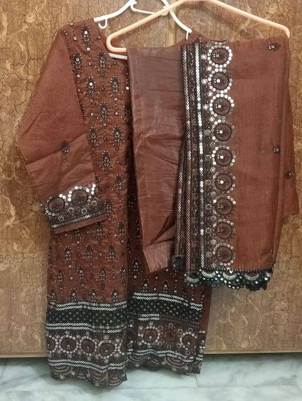 Net kameez with net dupatta with shwlar 0