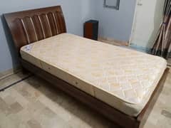 Wooden Single Bed With Spring Mattress In Good Condition