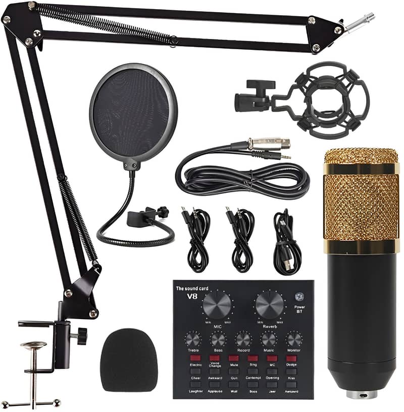 Bm 800 Condenser Microphone With V8 Sound Card & Microphone stand 0