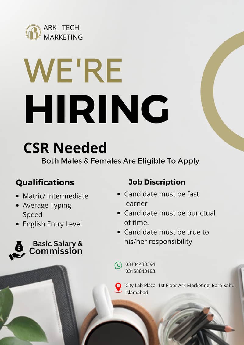 We are hiring CSR For Our Marketing Office. Entry Level /Female/male 0