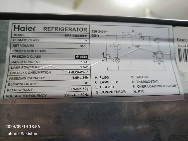 HAier fridge GD LArge size with card (0306=4462/443) acha seet 9