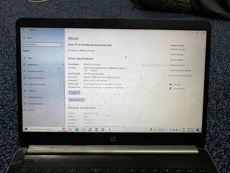 HP laptop AMD A9 model 0