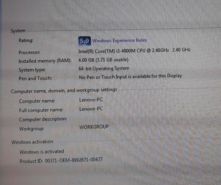 lenovo Core I3 4th gen 3