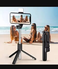 *Stainless Steel Selfie Tripod with LED Light & Bluetooth Remote*