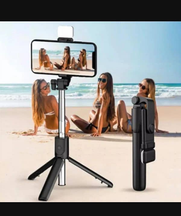 *Stainless Steel Selfie Tripod with LED Light & Bluetooth Remote* 0