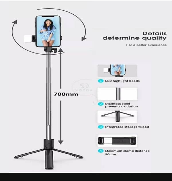 *Stainless Steel Selfie Tripod with LED Light & Bluetooth Remote* 1