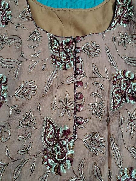 Crinkle chiffon embroidered suit 1