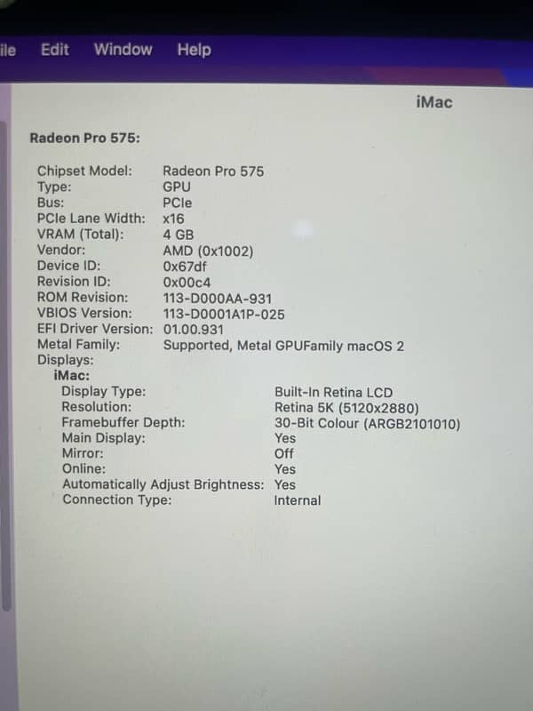 iMac 2017 5k 16Gb, 512Gb Ssd 4agb Graphic card 27” 3