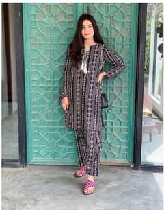 2 Pcs Women's Stitched Linen Printed Suit And Trouser