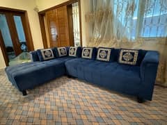 sofa set blue L shape 5 seater