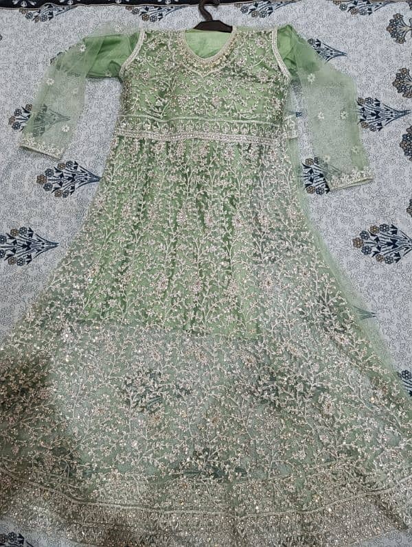 bridal maxi waleema dress  for sale ice pistachio colour 3 piece 1