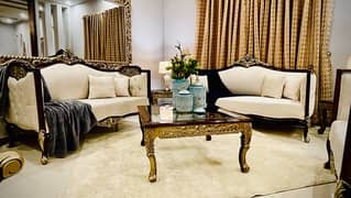 solid sheesham designer sofa set with centre table set