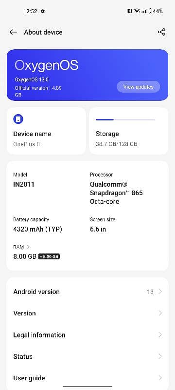 OnePlus 8 hai ram 8+8 memory 128 gb 0