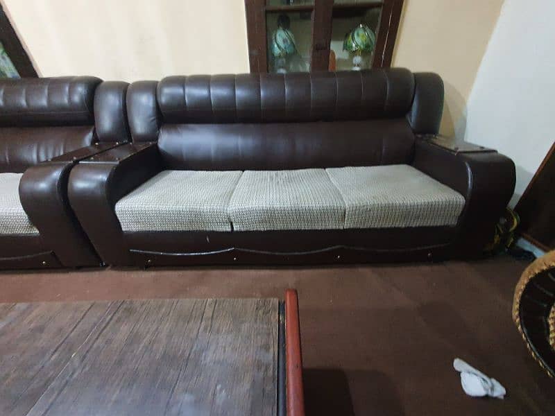 sofa set 5 seater + 5 double bed mattress 1