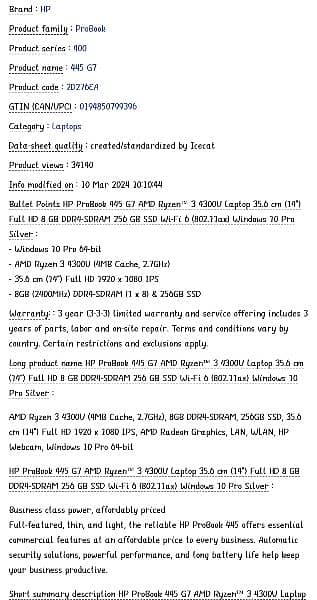 hp probook AMD RYZEN 3 445 g7 4300u 7