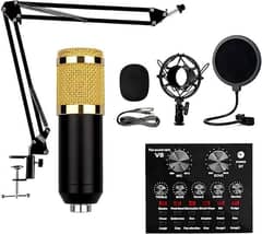 Podcast Mic Set with Live Sound Card & 12 Backgrounds for Podcast