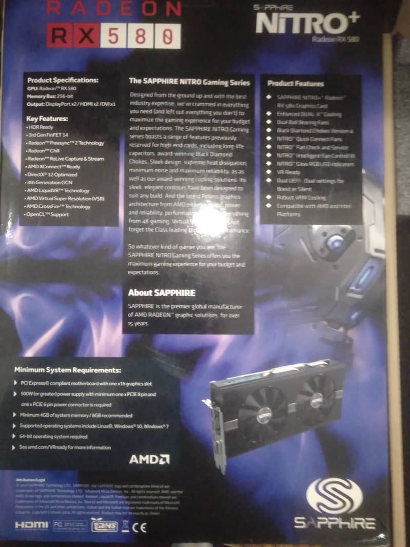 AMD RX 580 8gb Sapphire Nitro+ Edition GPU 6