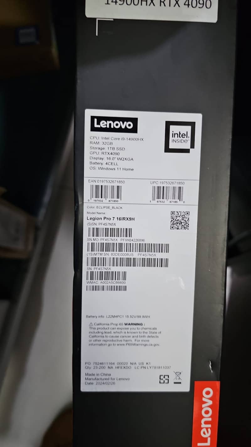 Lenovo Legion 7 | Core i9 14th Gen | 32Gb/01Tb | RTX 4090 Box PACKED 2