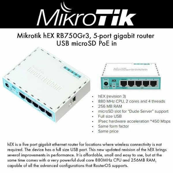 RB750Gr3 Hex Mikrotik Router Board 5x Gigabit Ethernet 3