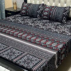 3 Pcs Crystal Cotton Printed Double Bedsheet and all Pakistan