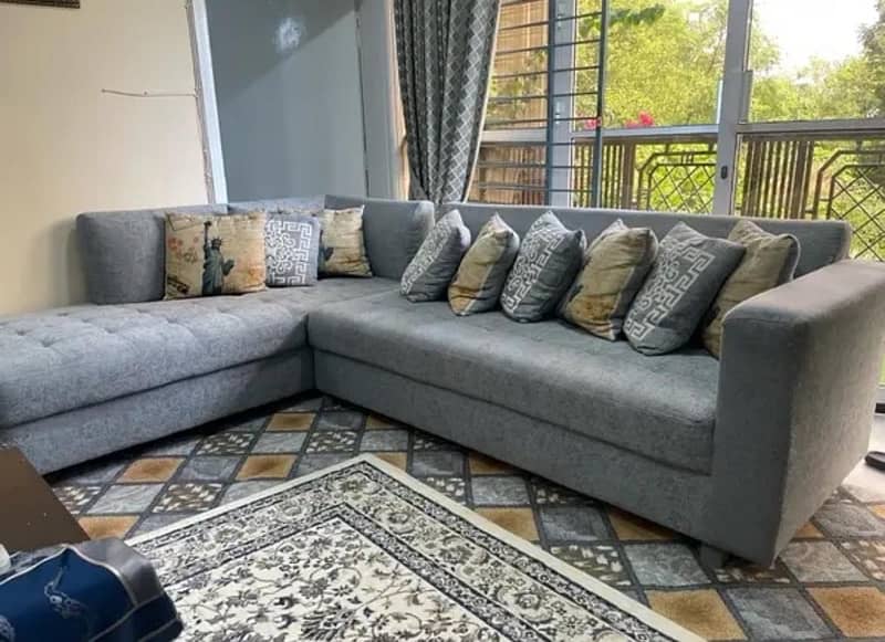 5 seater wooden L shape sofa and 7 seater sofa for sale 3