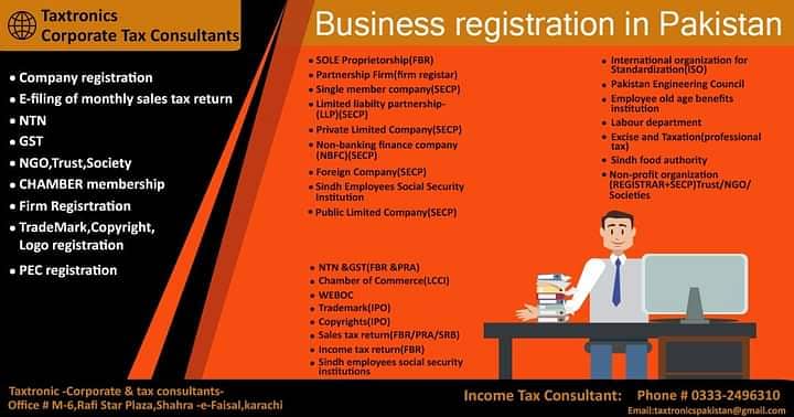 Tax Filer, FBR, Tax Consultant, Income Tax Return, Sales Tax, NTN 2