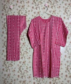 2 Pcs women's stitched linen chunri print suit