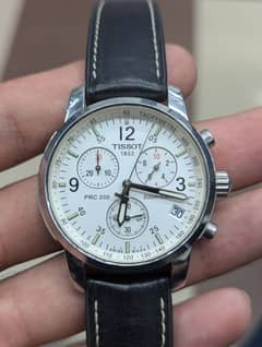 Men’s Tissot PRC 200 White Dial chronograph watch leather strap