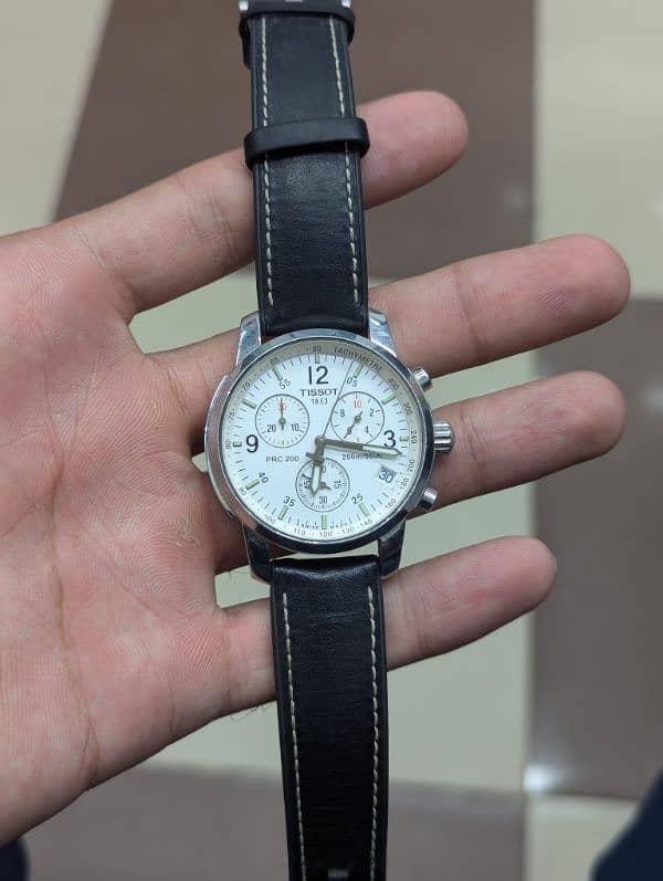 Men’s Tissot PRC 200 White Dial chronograph watch leather strap 1