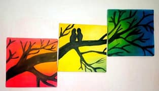 There are some paintings on canvas. . sab ki apni apni prices hein. .