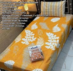 4 Pcs Cotton Salonika Printed Single Bedsheet