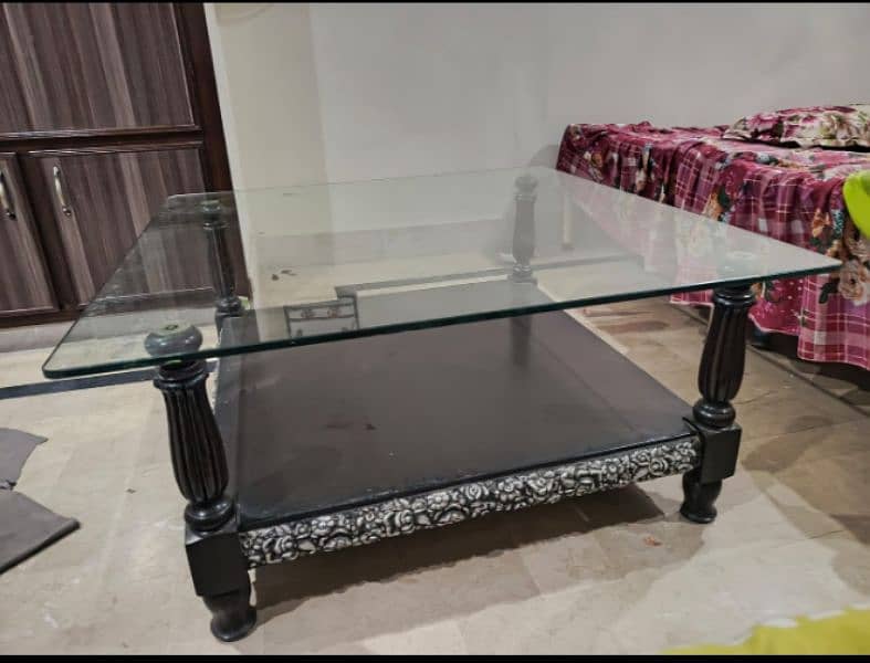 wooden center table with glass top 1