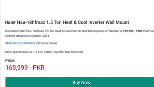 Haier AC 1.5 ton DC inverter hot & cool in 130000