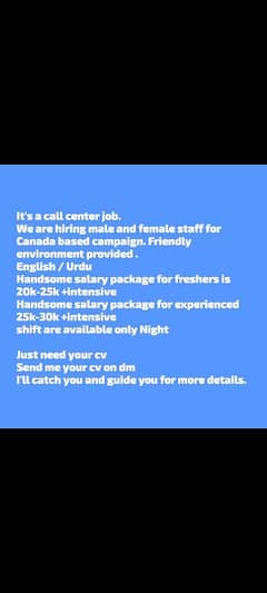 Call Center Job in Urdu/English