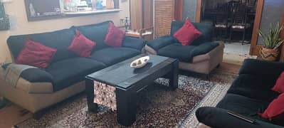 Leather + Velvet Sofa Set - Strong Wooden Structure