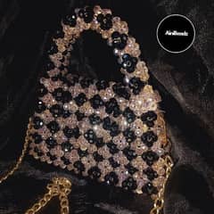 crystal black and baby pink color beaded luxury bags,trendy beaded bag