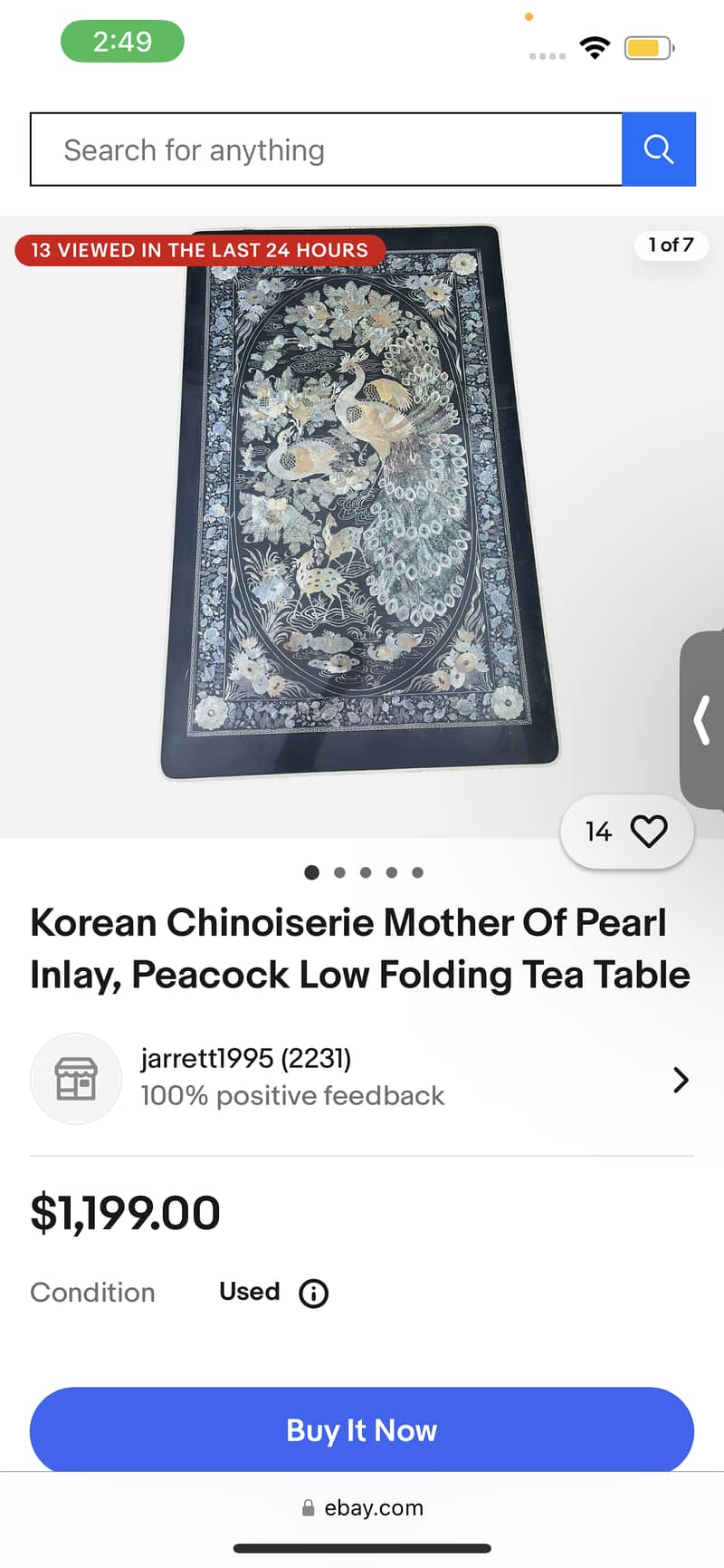 Korean Chinoiserie Mother Of Pearl Inlay, Peacock Low Folding Table 1