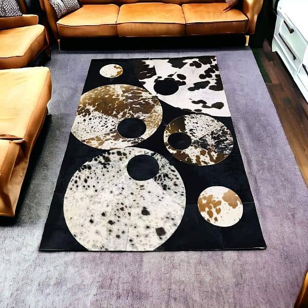 Carpets rug Natural Cow Hair on leather 1