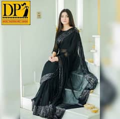 Chiffon Black Saree unstitched 03032669466