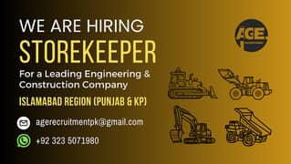 Storekeeper for Engineering and Construction Company